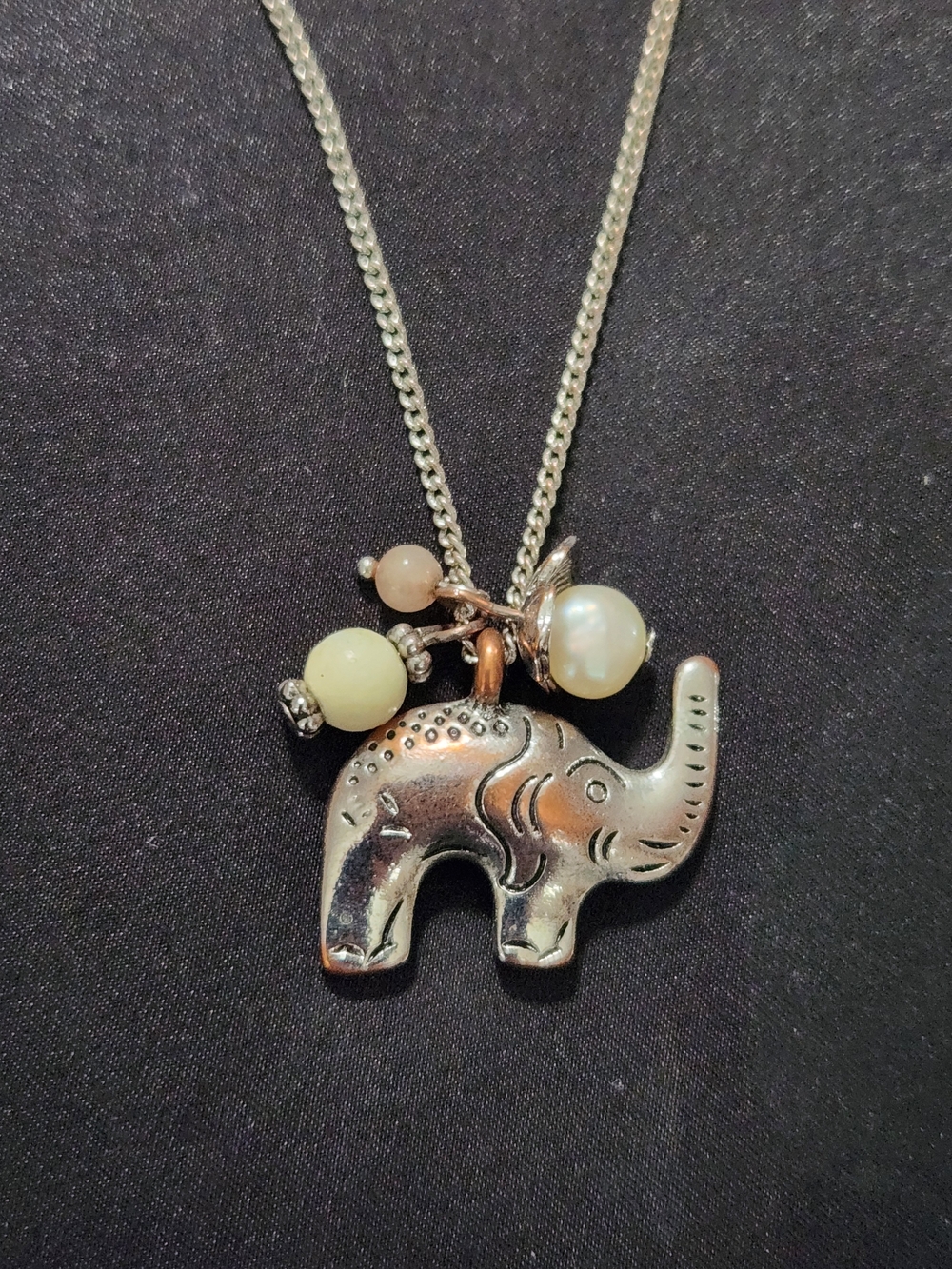 Silver Elephant Pendant Necklace with Cream Beads - Women Jewelry